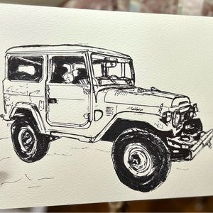 Vintage Land Cruiser ink sketch numbered and signed by me art print 8.5x11in